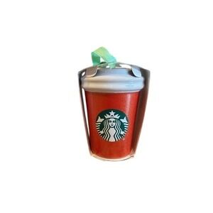 Starbucks Ceramic Coffee Cup Ornament Orange Glitter Christmas Tree Ornament New